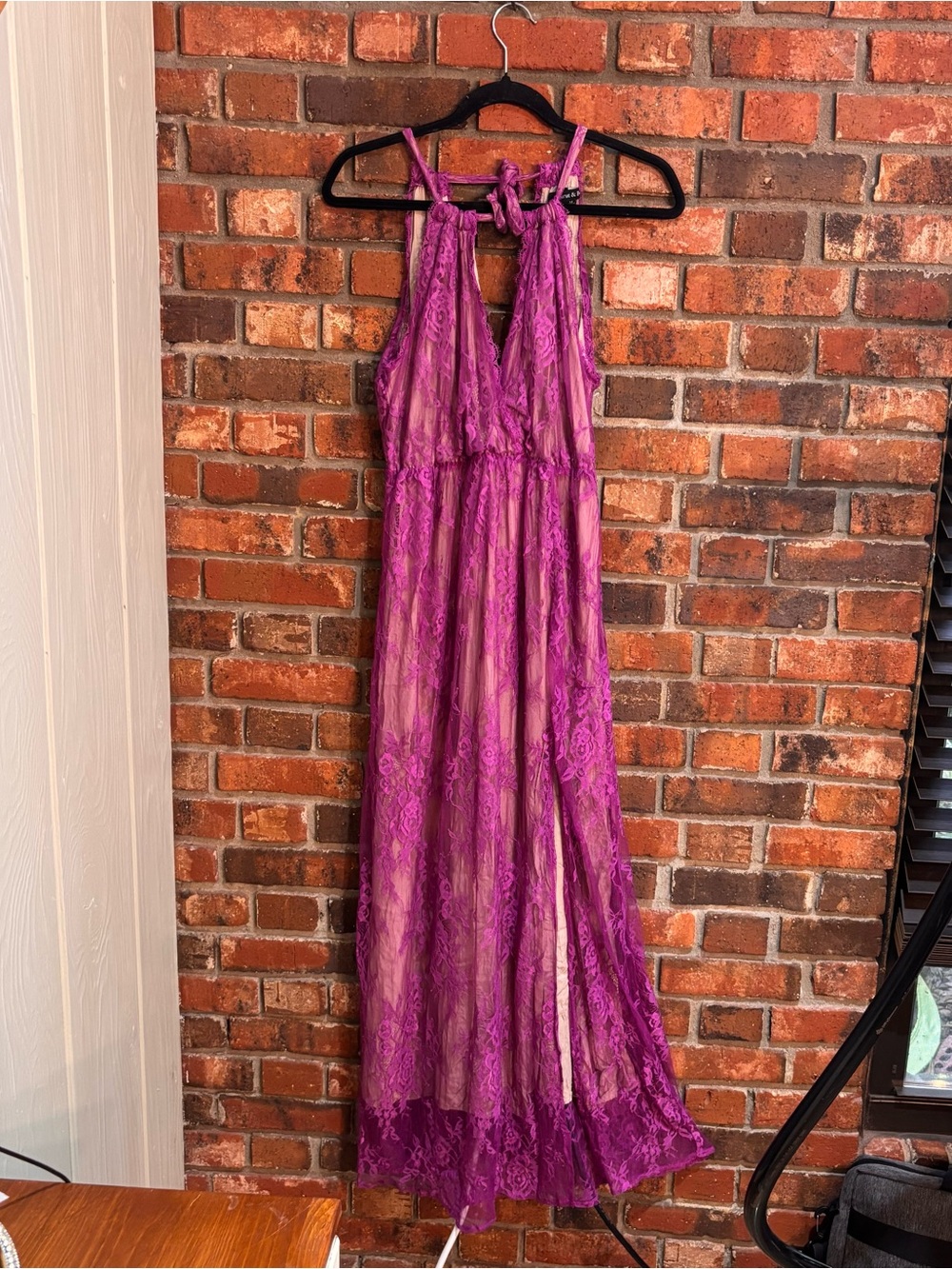 Strut & Bolt womens Marlowe lace halter maxi dress with nude lining magenta M